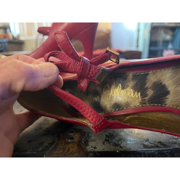 Sam Edleman Red Leather Open Toe High Heel Mary Jane’s in a Size 9 - Picture 3 of 7